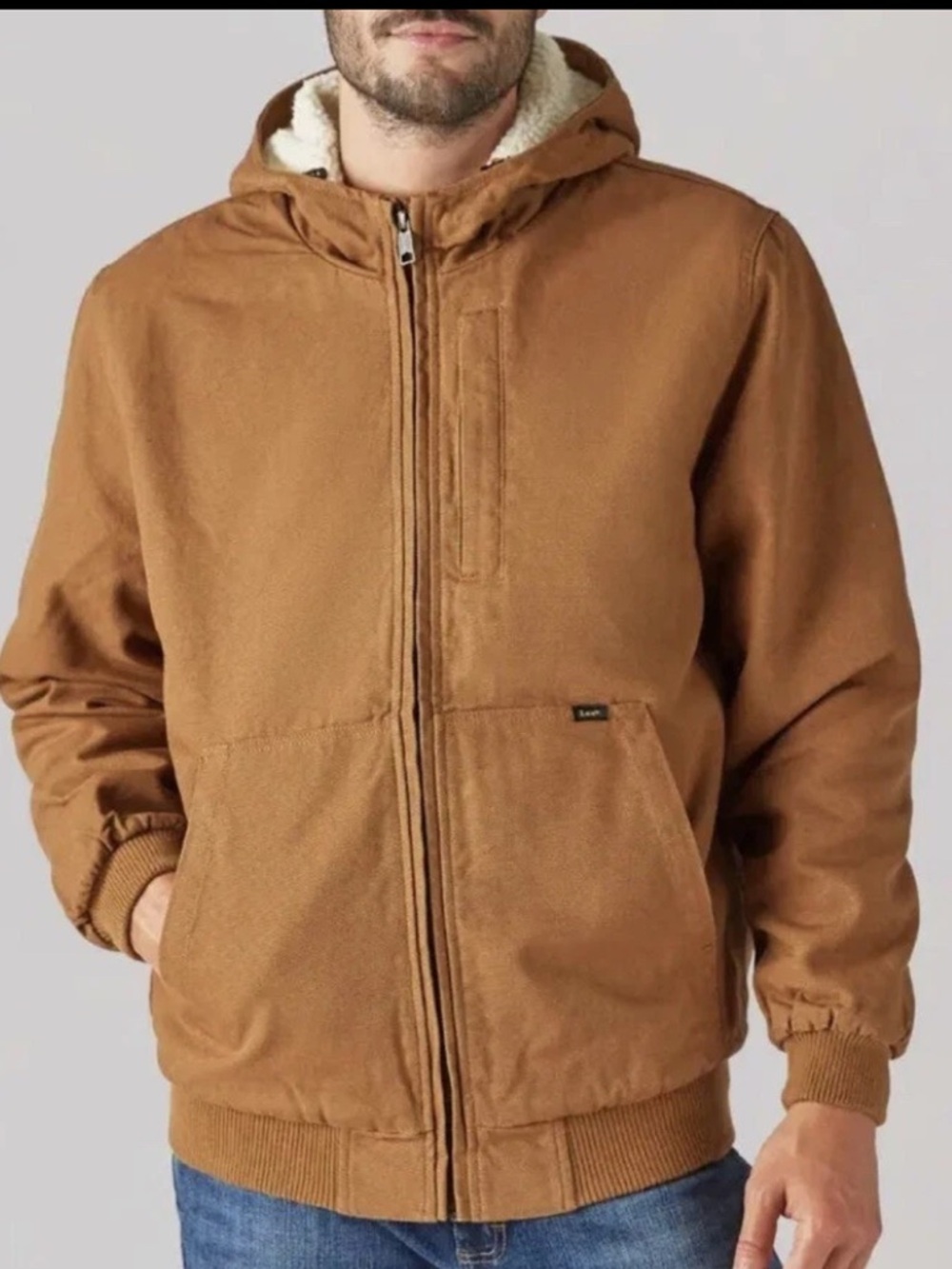 Lee XL Hooded Work Full Zip Canvas Sherpa Lined Workwear Jacket